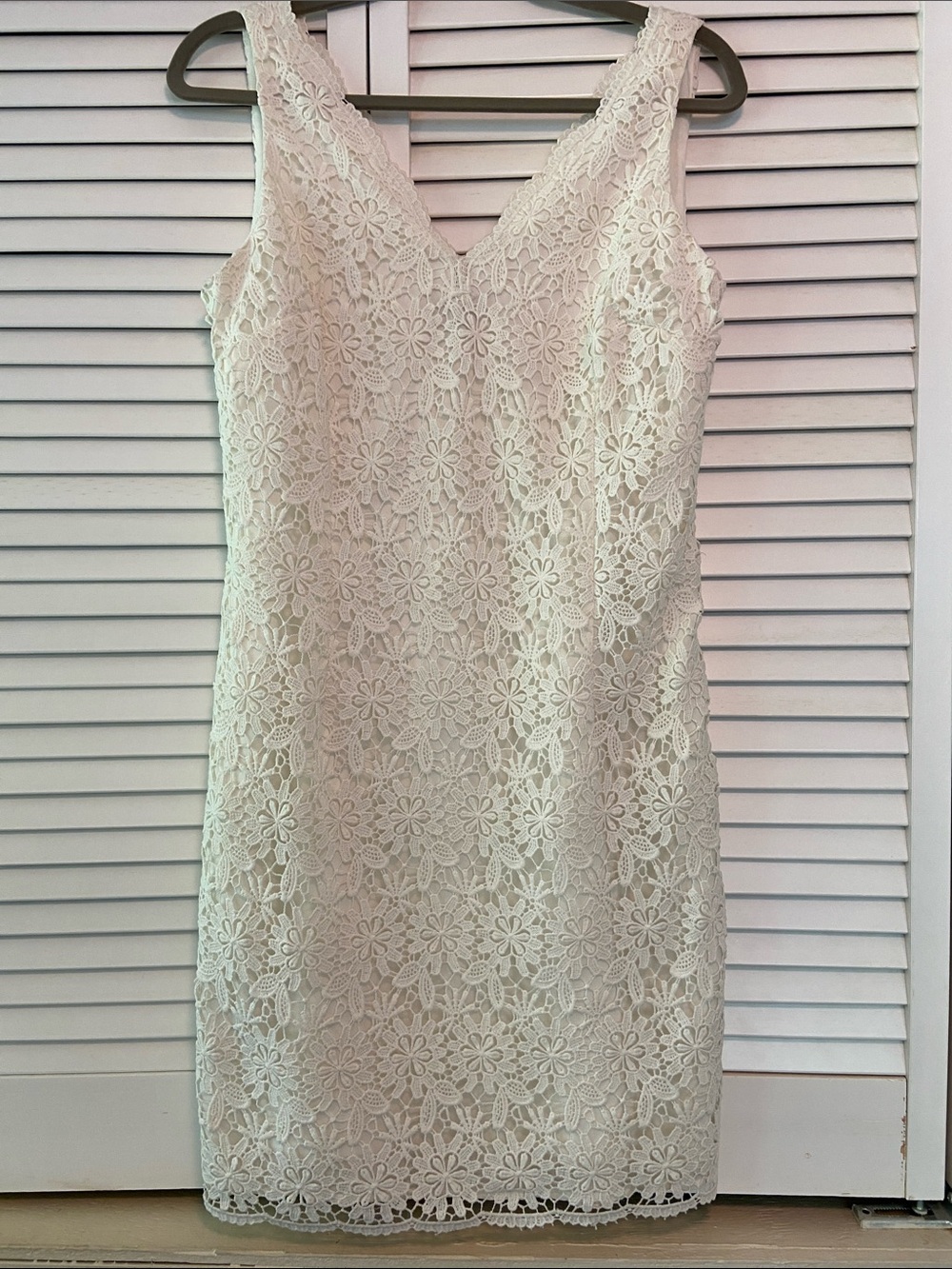 Ann Taylor Ivory Floral Crochet Lace Sheath Dress Size 10P Cream NWOT Romantic